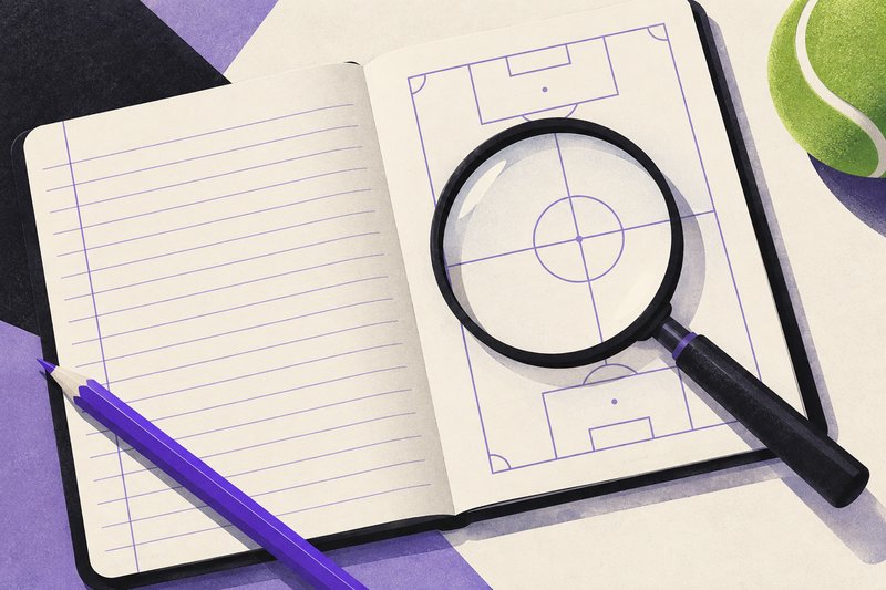 Illustrazione di un taccuino con lo schema di un campo e una lente – immagine generata con AI.